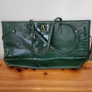 Victoria’s Secret Carryall Tote – Emerald Green Faux Croc Embossed, Discontinued